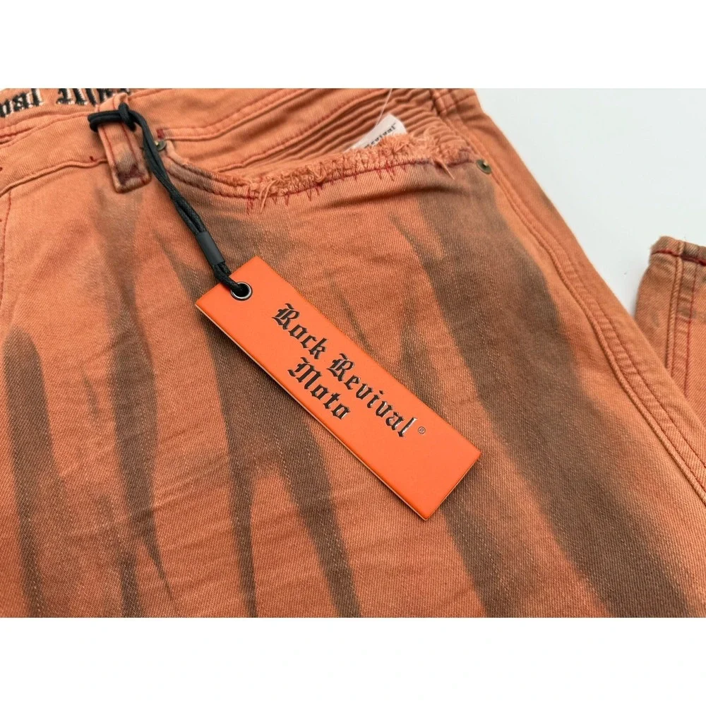 ROCK REVIVAL Moto Ivan Jeans Size 40 x 31 Orange Biker Rock Grunge Brand New